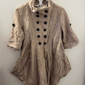 Katie Tan Double-Breasted Coat with Black Buttons (Women’s)